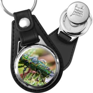 Porte-clé cuir avec médaillon insecte Bupreste