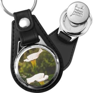 Porte-clé cuir avec médaillon fleur Calla