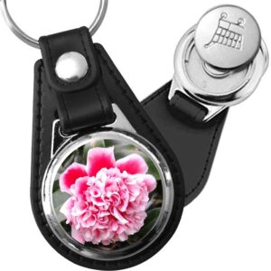 Porte-clé cuir avec médaillon fleur Camélia