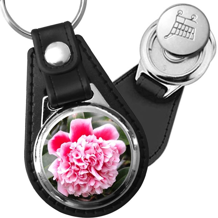 Porte-clé cuir avec médaillon fleur Camélia