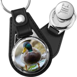 Porte-clé cuir avec médaillon oiseau Canard Colvert