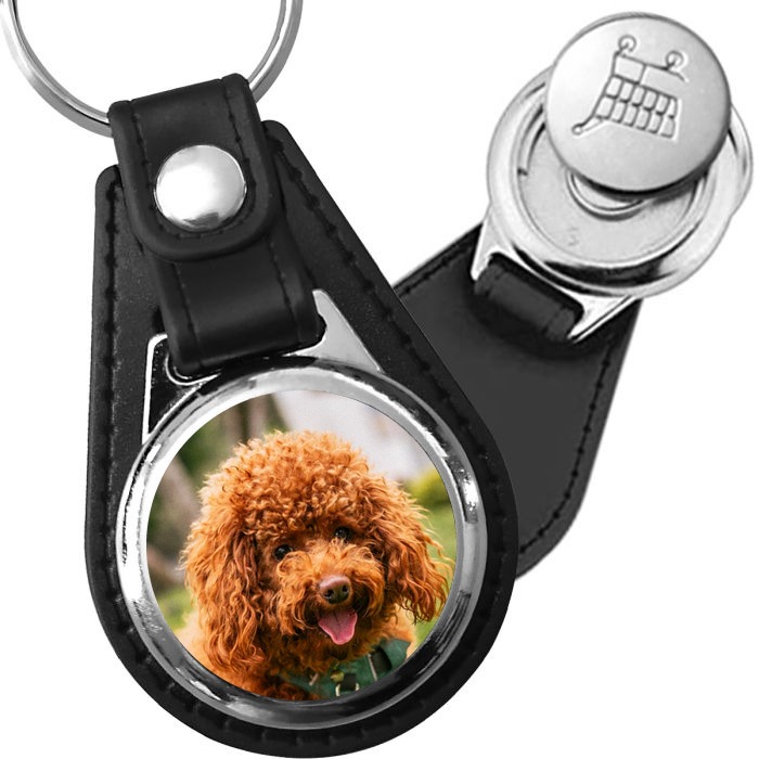 Porte-clé cuir avec médaillon chien Caniche