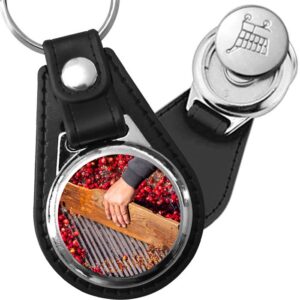 Porte-clé cuir avec médaillon fruit Canneberge