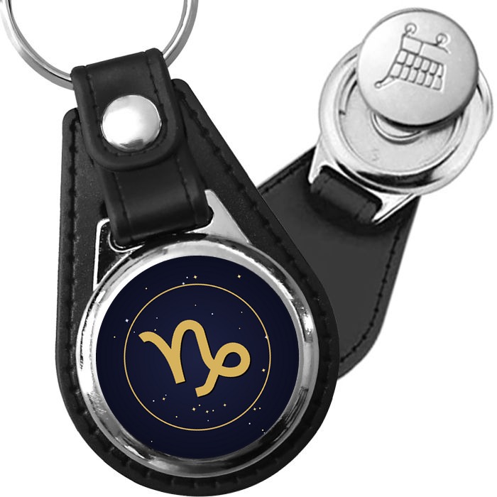 Porte-clé cuir médaillon Zodiaque Capricorne – Étoilé