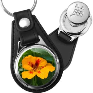 Porte-clé cuir avec médaillon fleur Capucine