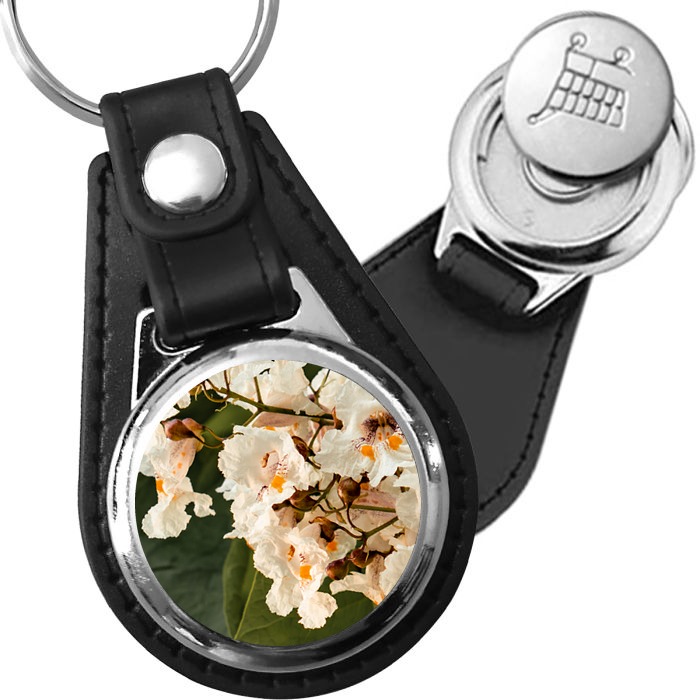 Porte-clé cuir avec médaillon arbre Catalpa