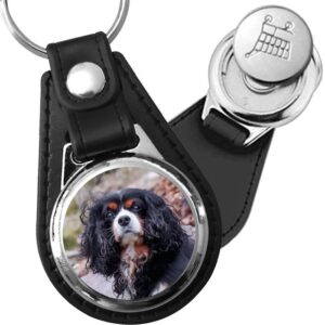 Porte-clé cuir avec médaillon chien Cavalier King Charles