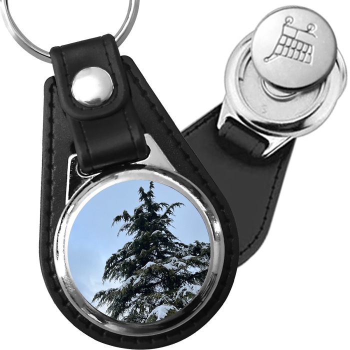 Porte-clé cuir avec médaillon arbre Cèdre