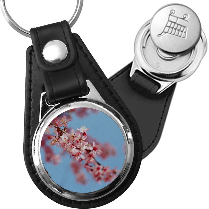 Porte-clé cuir médaillon zen Fleur de Cerisier
