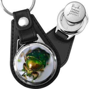 Porte-clé cuir avec médaillon insecte Cétoine Dorée