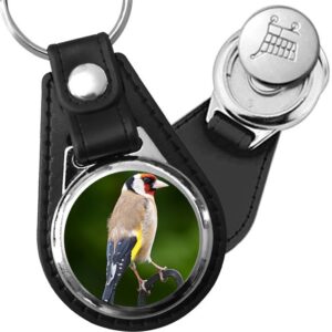 Porte-clé cuir avec médaillon oiseau Chardonneret