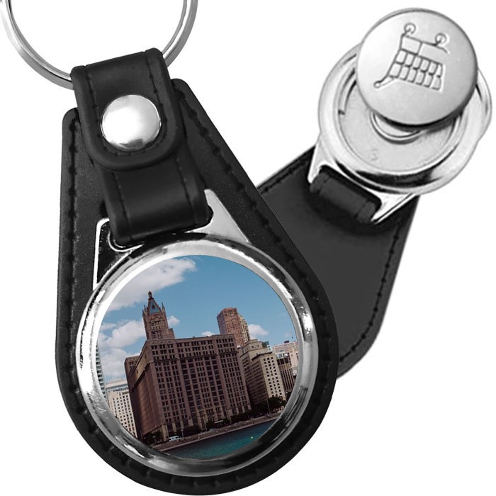 Porte-clé cuir avec médaillon ville Chicago