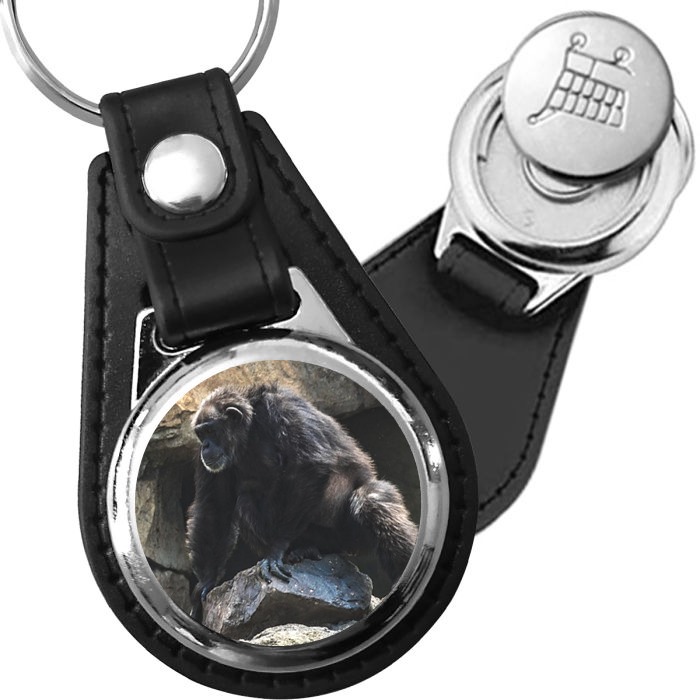 Porte-clé cuir avec médaillon mammifère Chimpanzé