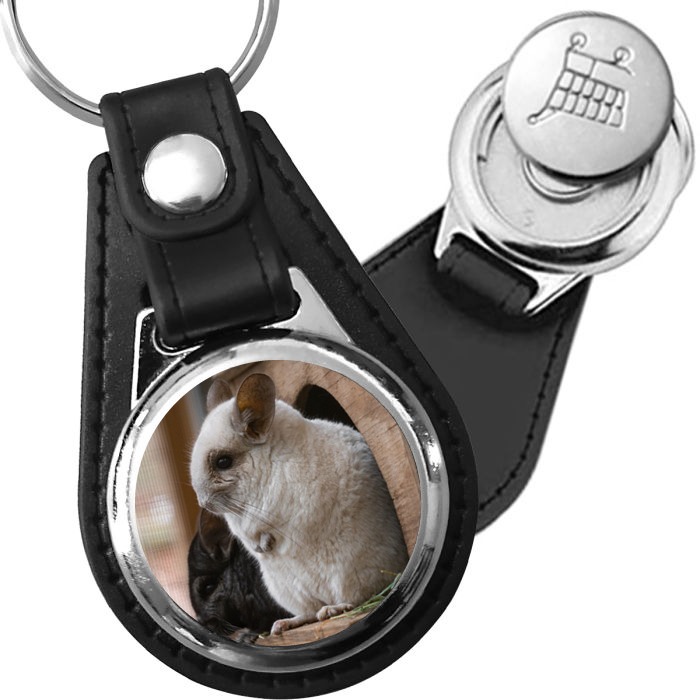 Porte-clé cuir avec médaillon mammifère Chinchilla