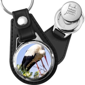 Porte-clé cuir avec médaillon oiseau Cigogne