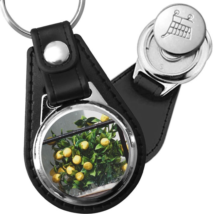 Porte-clé cuir avec médaillon arbre Citronnier