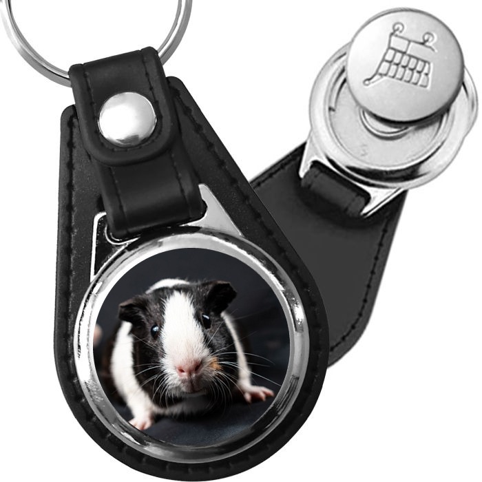 Porte-clé cuir avec médaillon mammifère Cobaye