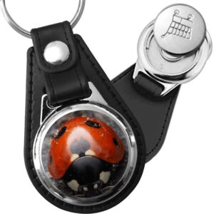 Porte-clé cuir avec médaillon insecte Coccinelle
