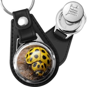 Porte-clé cuir avec médaillon insecte Coccinelle Jaune