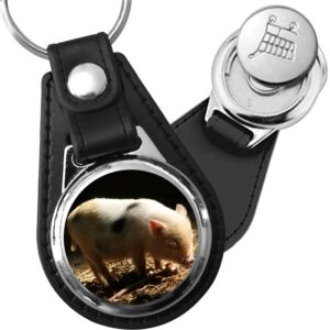 Porte-clé cuir avec médaillon mammifère Cochon