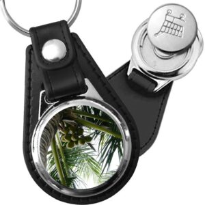Porte-clé cuir avec médaillon arbre Cocotier