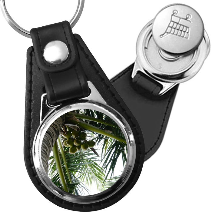 Porte-clé cuir avec médaillon arbre Cocotier