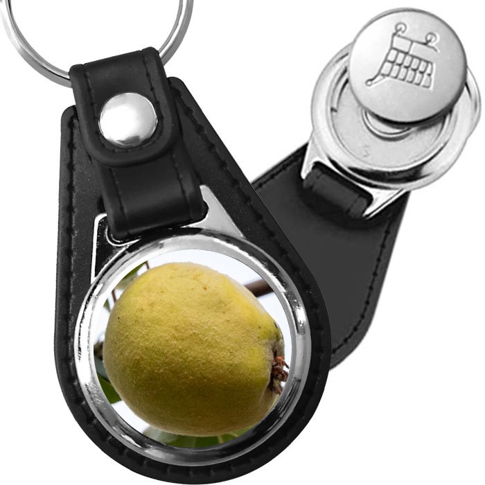 Porte-clé cuir avec médaillon fruit Coing