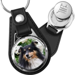 Porte-clé cuir avec médaillon chien Colley