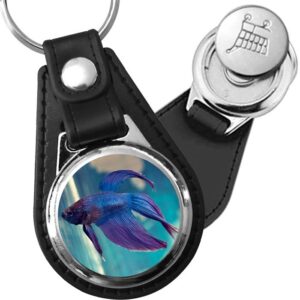 Porte-clé cuir avec médaillon poisson Combattant