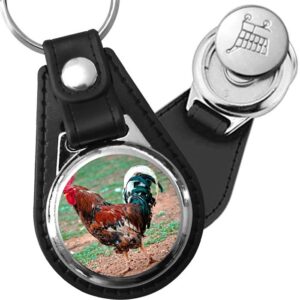 Porte-clé cuir avec médaillon oiseau Coq