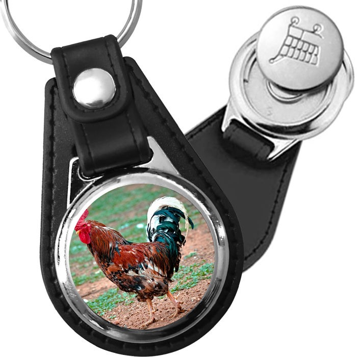 Porte-clé cuir avec médaillon oiseau Coq