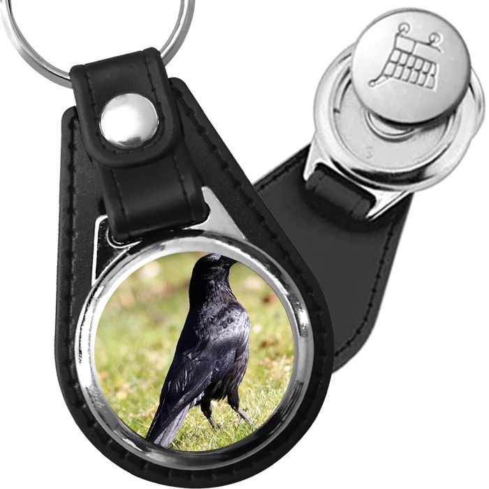 Porte-clé cuir avec médaillon oiseau Corbeau