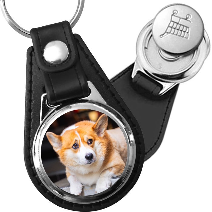 Porte-clé cuir avec médaillon chien Corgi