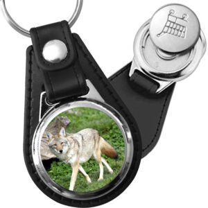Porte-clé cuir avec médaillon mammifère Coyote
