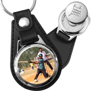 Porte-clé cuir avec médaillon sport Cricket