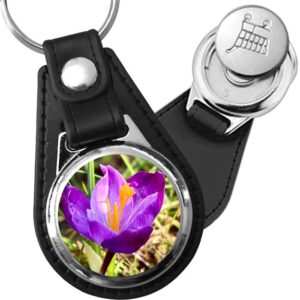 Porte-clé cuir avec médaillon fleur Crocus
