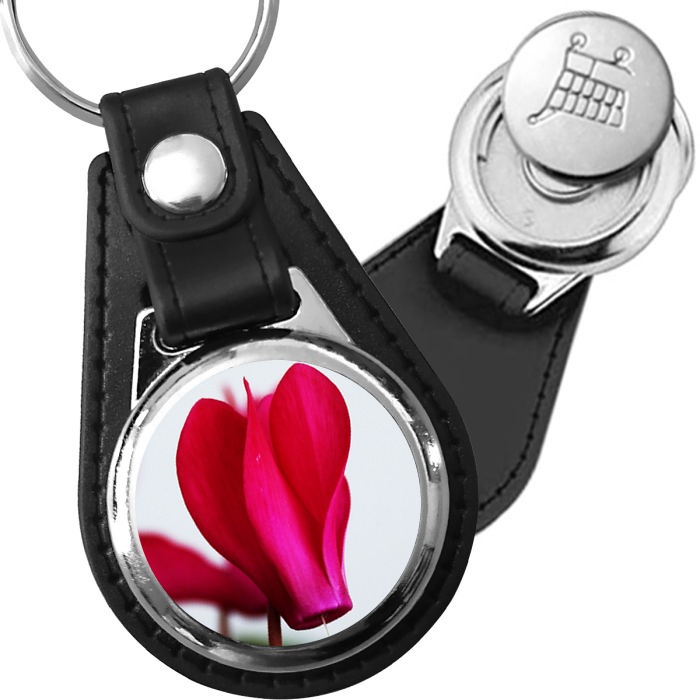 Porte-clé cuir avec médaillon fleur Cyclamen