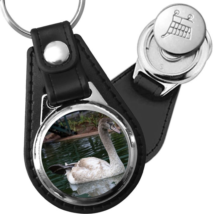 Porte-clé cuir avec médaillon oiseau Cygne