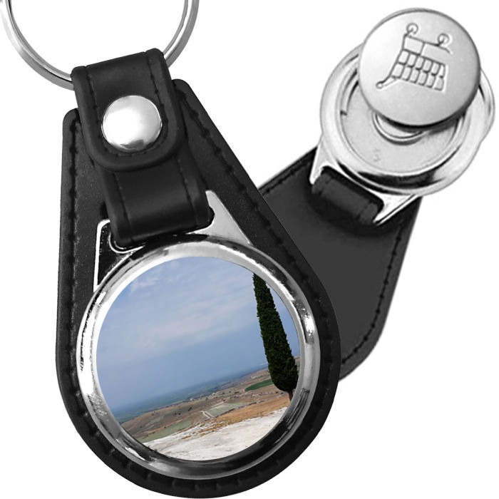 Porte-clé cuir avec médaillon arbre Cyprès