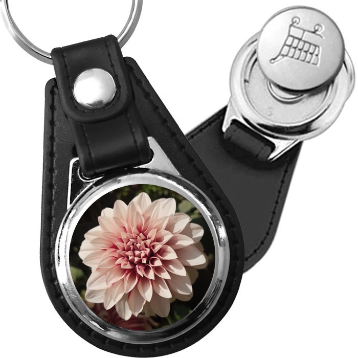 Porte-clé cuir avec médaillon fleur Dahlia