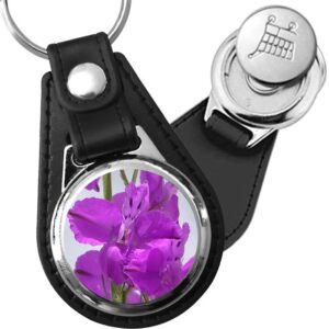 Porte-clé cuir avec médaillon fleur Delphinium