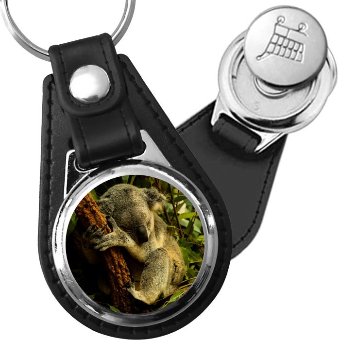 Porte-clé cuir avec médaillon mammifère Diable de Tasmanie