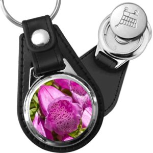 Porte-clé cuir avec médaillon fleur Digitale