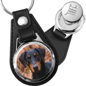 Porte-clé cuir avec médaillon chien Doberman