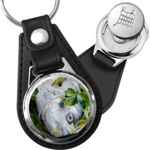 Porte-clé cuir avec médaillon poisson Dorade