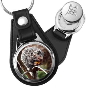 Porte-clé cuir avec médaillon mammifère Échidné