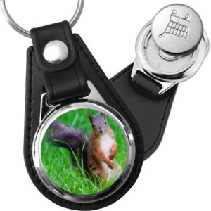 Porte-clé cuir avec médaillon mammifère Écureuil