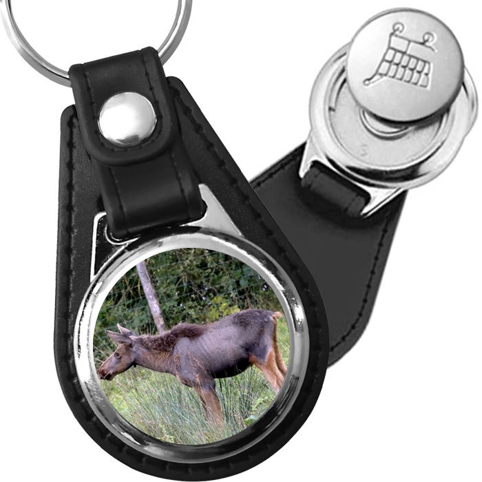 Porte-clé cuir avec médaillon mammifère Élan