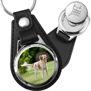 Porte-clé cuir avec médaillon chien Épagneul Breton