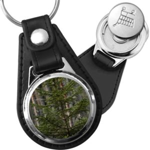 Porte-clé cuir avec médaillon arbre Épicéa